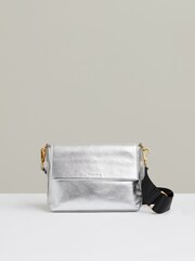 Reiss Silver Selena Leather Flap Crossbody Bag - Image 1 of 4