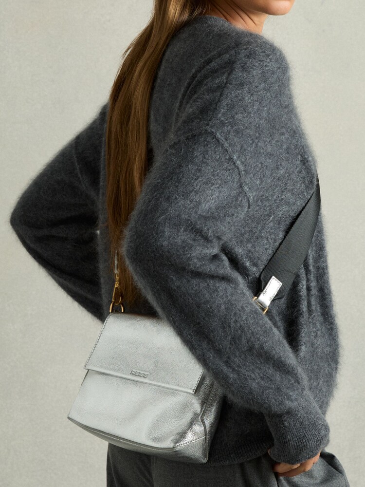 Reiss Silver Selena Leather Flap Crossbody Bag - Image 2 of 4
