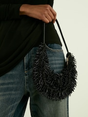 Reiss Black Moon Beaded Crescent Shoulder Bag - Image 2 of 4