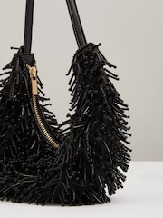 Reiss Black Moon Beaded Crescent Shoulder Bag - Image 4 of 4