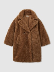 Reiss Brown Darla 9-13 yrs Longline Teddy Coat with Wool - Image 2 of 4