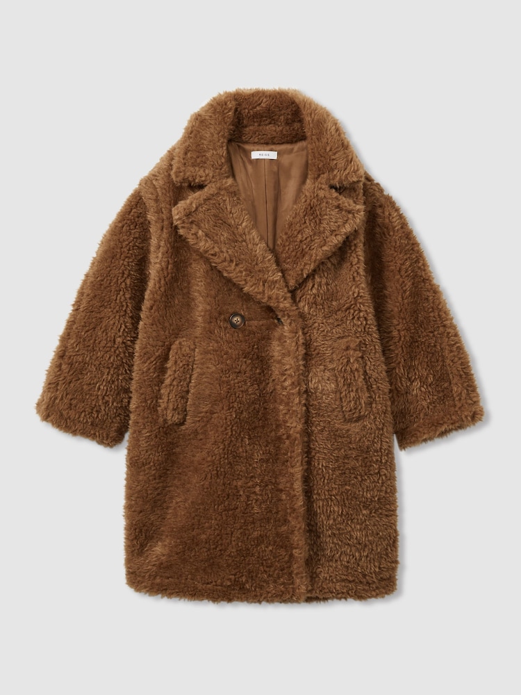 Reiss Brown Darla 9-13 yrs Longline Teddy Coat with Wool - Image 2 of 4