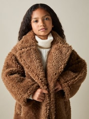 Reiss Brown Darla 9-13 yrs Longline Teddy Coat with Wool - Image 3 of 4