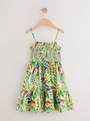 White Tropical Print Shirred Maxi Dress - Image 1 of 2