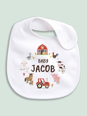 Little Years Personalised Farm Animals 100% Cotton White Bib - Image 1 of 4
