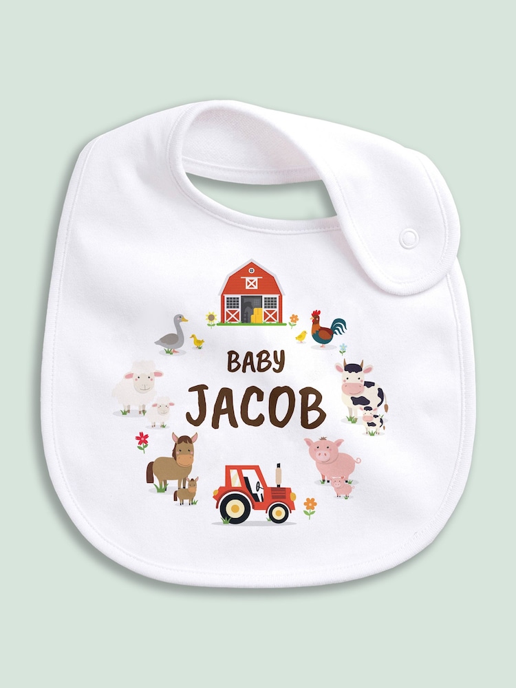 Little Years Personalised Farm Animals 100% Cotton White Bib - Image 1 of 4