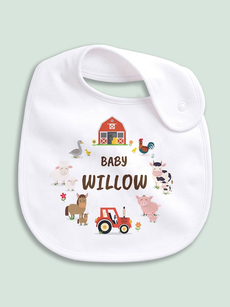 Little Years Personalised Farm Animals 100% Cotton White Bib - Image 2 of 4