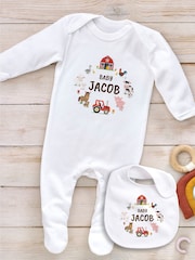 Little Years Personalised Farm Animals 100% Cotton White Sleepsuit - Image 4 of 4