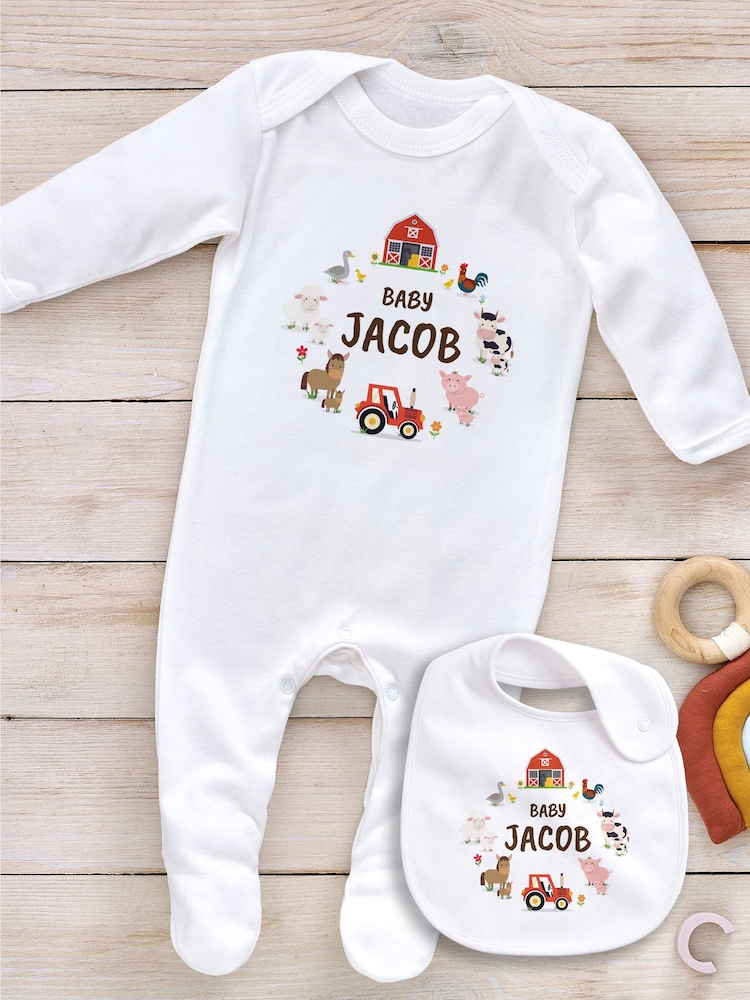 Little Years Personalised Farm Animals 100% Cotton White Sleepsuit - Image 4 of 4