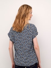Cream Blue Tiah Cap Sleeves V-Notch Neck Blouse - Image 2 of 5