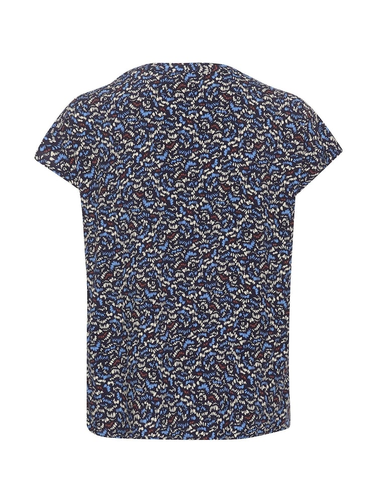 Cream Blue Tiah Cap Sleeves V-Notch Neck Blouse - Image 5 of 5