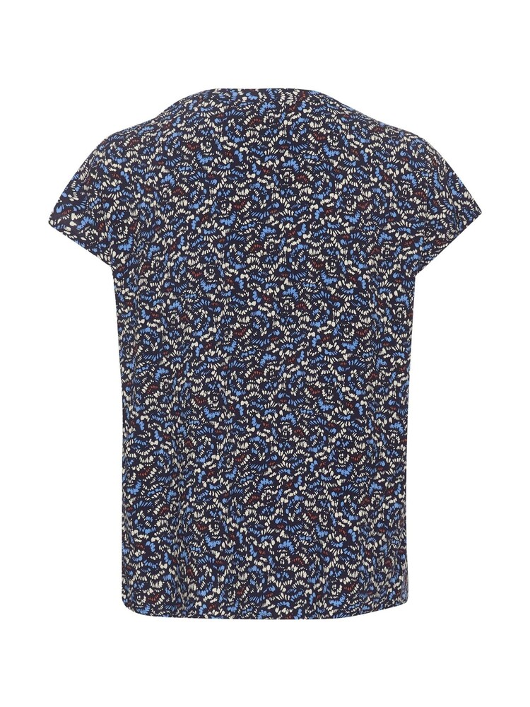Cream Blue Tiah Cap Sleeves V-Notch Neck Blouse - Image 5 of 5 Cream Blue Tiah Cap Sleeves V-Notch Neck Blouse - Image 5 of 5