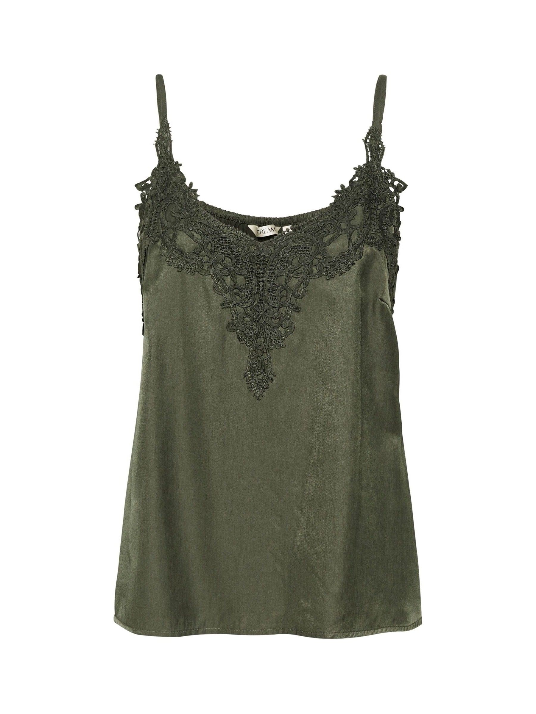 Cream Green Anna Singlet Thin Strap Lace Top | Laura Ashley