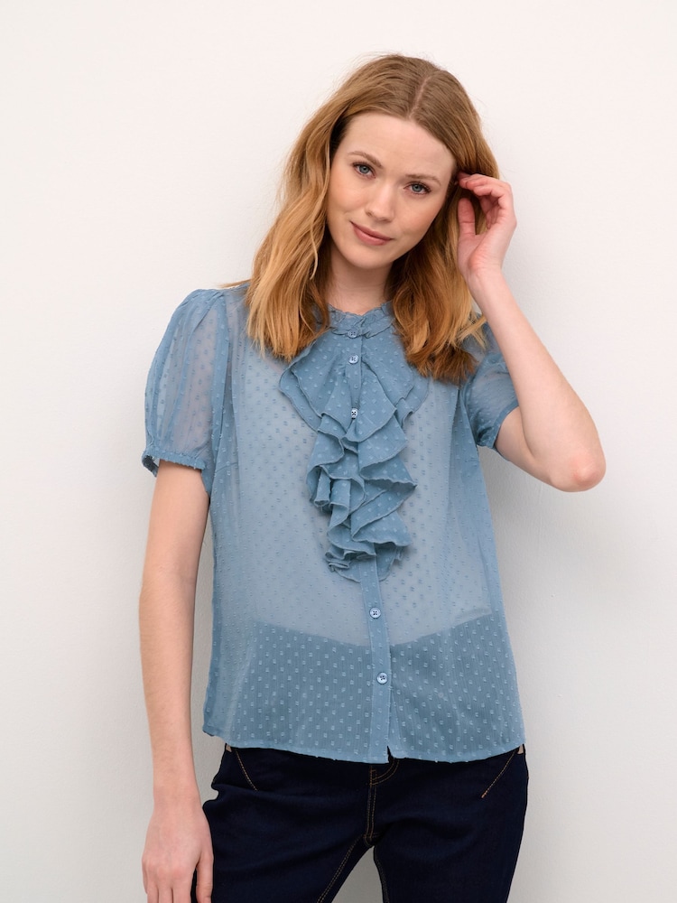 Cream Blue CRKinia Short Sleeves And Ruffles Blouse - Image 1 of 5