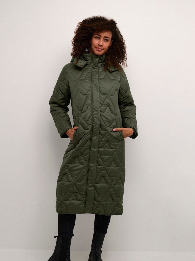 Cream Green Gaiagro Hooded Zipper Puffer Coat - Image 1 of 4
