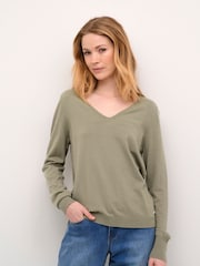 Cream Casual Fit Green Dela V-Neck Pullover Jumper - Image 1 of 6