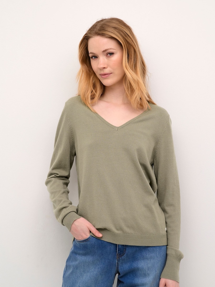 Cream Casual Fit Green Dela V-Neck Pullover Jumper - Image 1 of 6