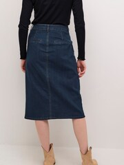 Cream Pencil Fit Blue Visti Buttons Denim Skirt - Image 2 of 6