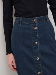 Cream Pencil Fit Blue Visti Buttons Denim Skirt - Image 3 of 6