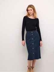 Cream Pencil Fit Blue Visti Buttons Denim Skirt - Image 4 of 6