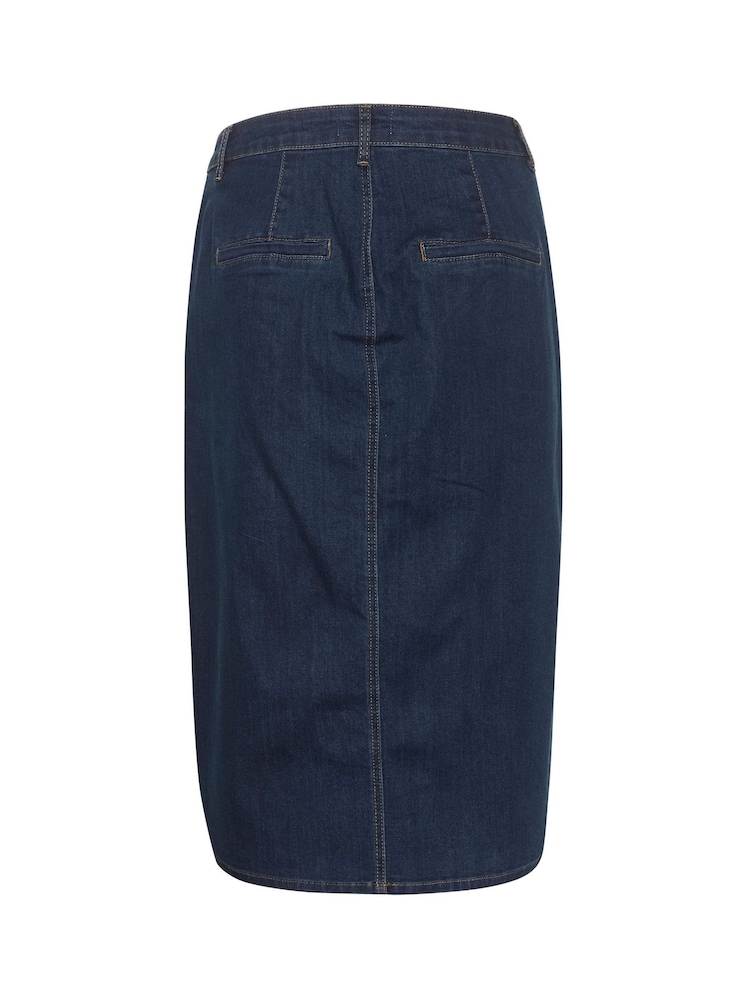 Cream Pencil Fit Blue Visti Buttons Denim Skirt - Image 6 of 6