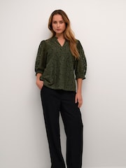 Cream Green CRKaspis Lace Half Sleeves Sheer Blouse - Image 1 of 4