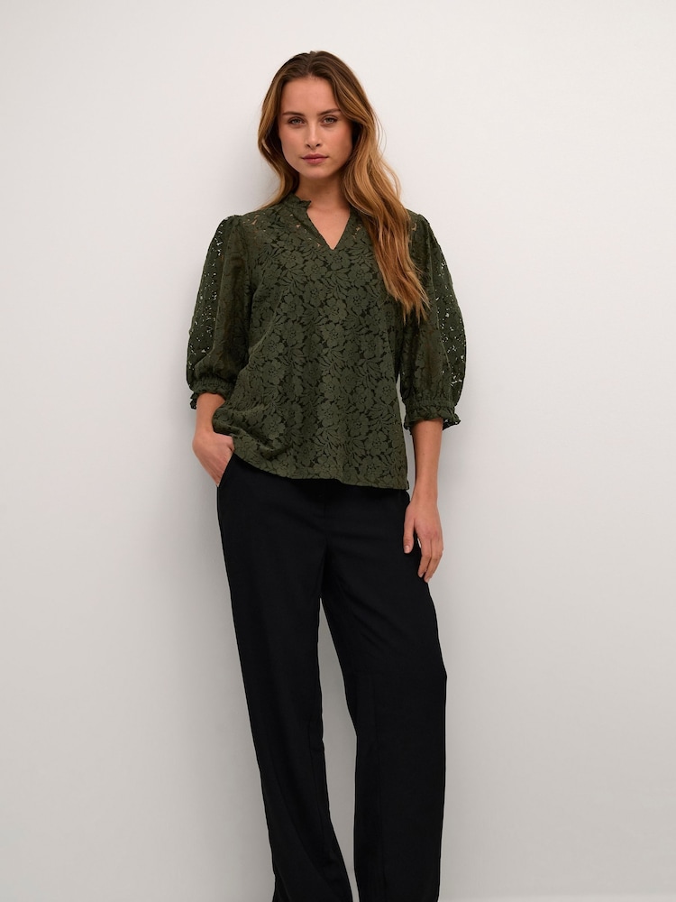 Cream Green CRKaspis Lace Half Sleeves Sheer Blouse - Image 1 of 4