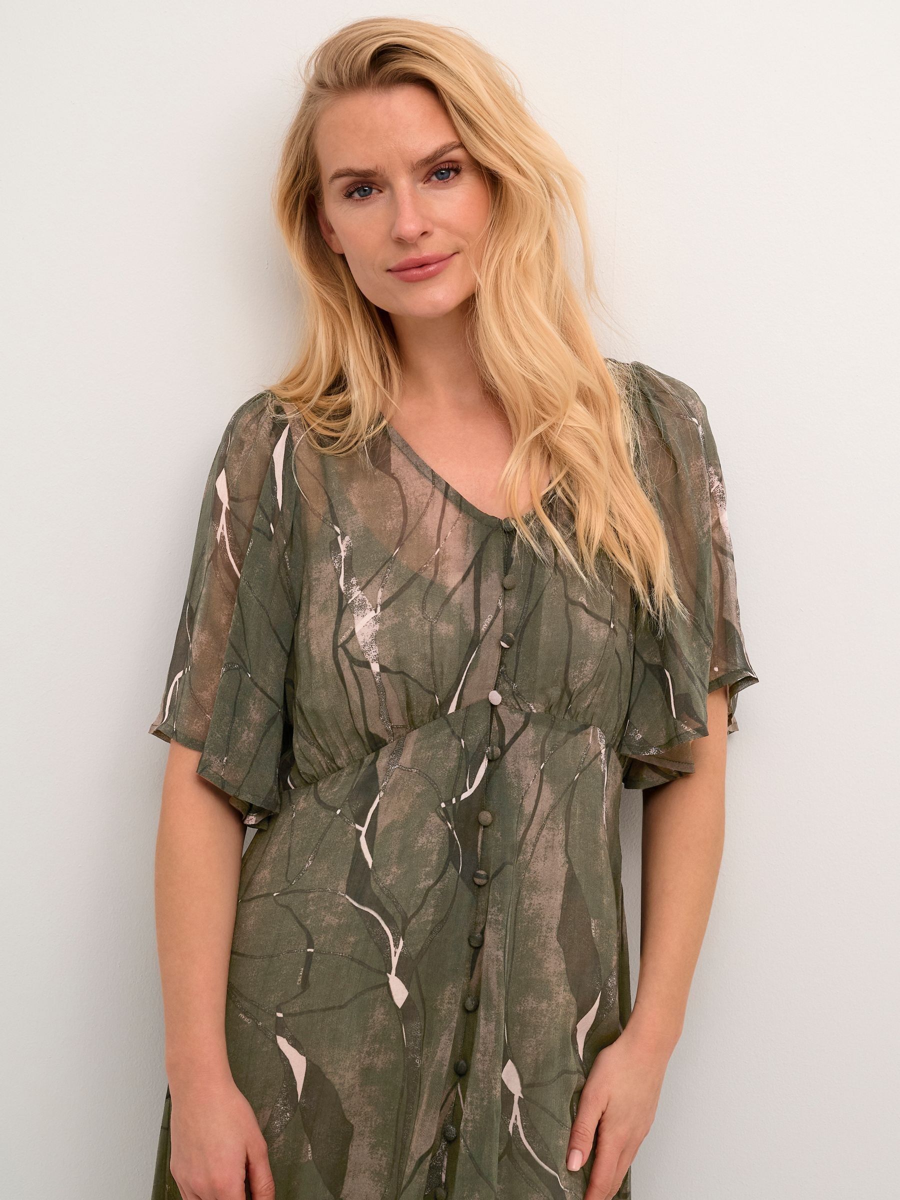 Buy Cream Chery Buttons Chiffon V-Neck Green Dress from the Next UK online  shop