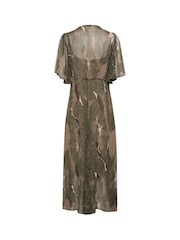 Cream Chery Buttons Chiffon V-Neck Green Dress - Image 6 of 6