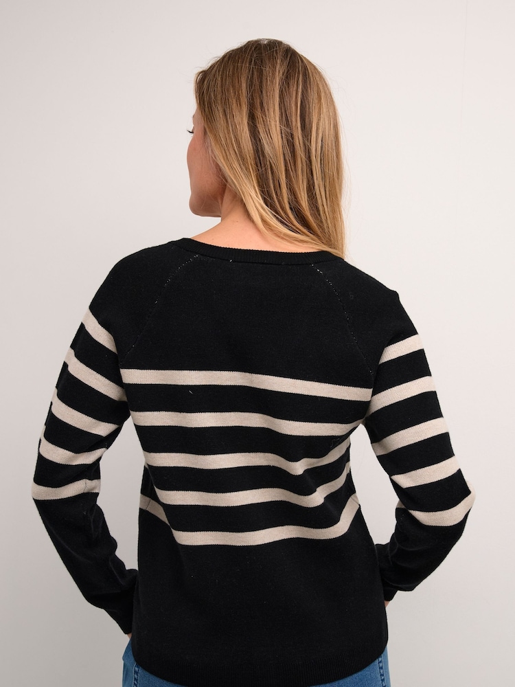 Cream Dela V-Neck Buttons Printed Black Cardigan - Image 2 of 6