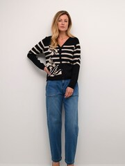Cream Dela V-Neck Buttons Printed Black Cardigan - Image 4 of 6