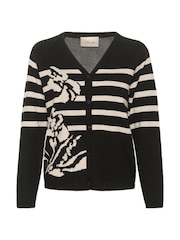 Cream Dela V-Neck Buttons Printed Black Cardigan - Image 5 of 6