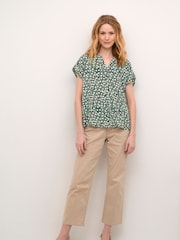 Cream Tiah Cap Sleeves V-Notch Neck Black Blouse - Image 3 of 5