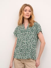Cream Tiah Cap Sleeves V-Notch Neck Black Blouse - Image 4 of 5