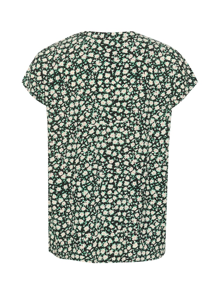 Cream Tiah Cap Sleeves V-Notch Neck Black Blouse - Image 5 of 5