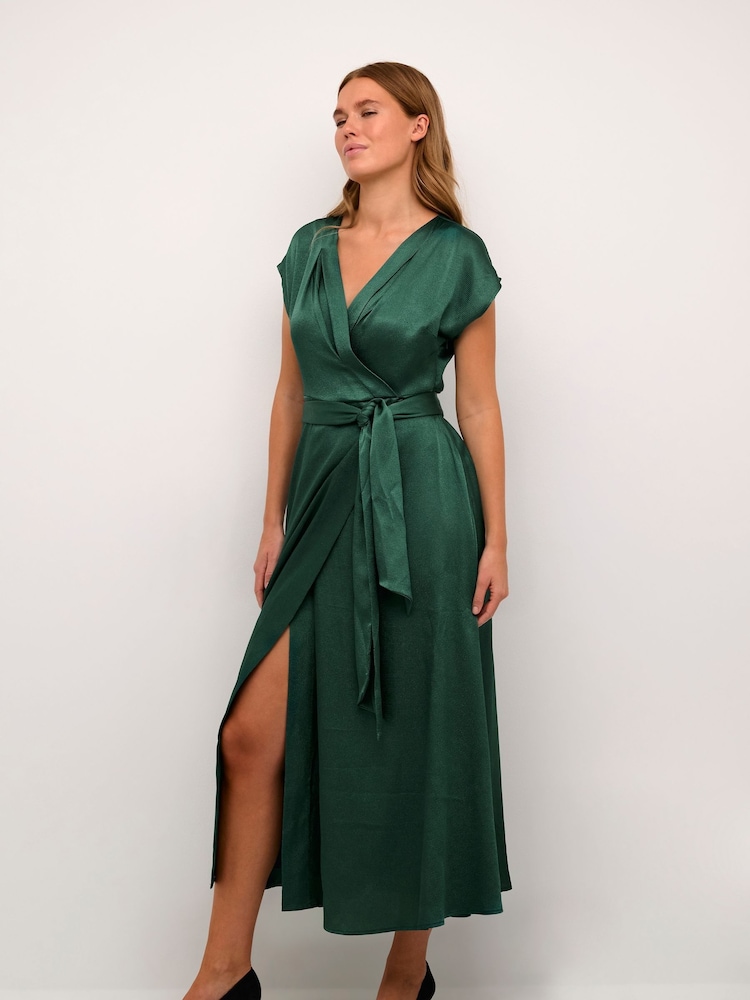 Cream Green Loretta Short Sleeve Wrap Dress - Image 1 of 5