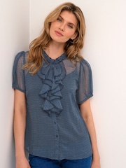 Cream CRKinia Short Sleeves And Ruffles Black Blouse - Image 1 of 6