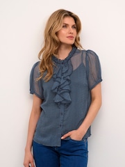 Cream CRKinia Short Sleeves And Ruffles Black Blouse - Image 3 of 6