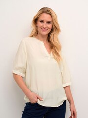 Cream Natural Ariana V-Notch Neck Half Sleeve Blouse - Image 1 of 6