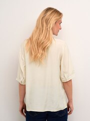 Cream Natural Ariana V-Notch Neck Half Sleeve Blouse - Image 2 of 6