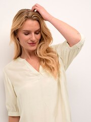 Cream Natural Ariana V-Notch Neck Half Sleeve Blouse - Image 3 of 6