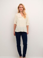 Cream Natural Ariana V-Notch Neck Half Sleeve Blouse - Image 4 of 6