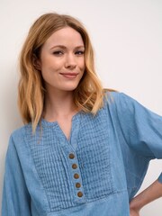 Cream Blue Marion 3/4 Sleeves Denim 100% Cotton Blouse - Image 4 of 6