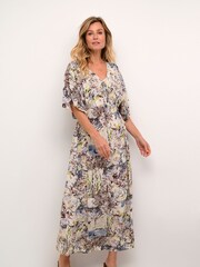 Cream Kimmi V-Neck Half Sleeves Maxi Multi Dress - Image 4 of 6