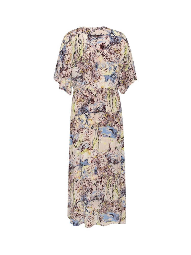 Cream Kimmi V-Neck Half Sleeves Maxi Multi Dress - Image 6 of 6