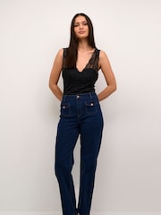 Cream Glaze V-Neck Sleeveless Lace Black Top - Image 1 of 5