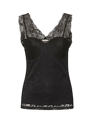 Cream Glaze V-Neck Sleeveless Lace Black Top - Image 4 of 5