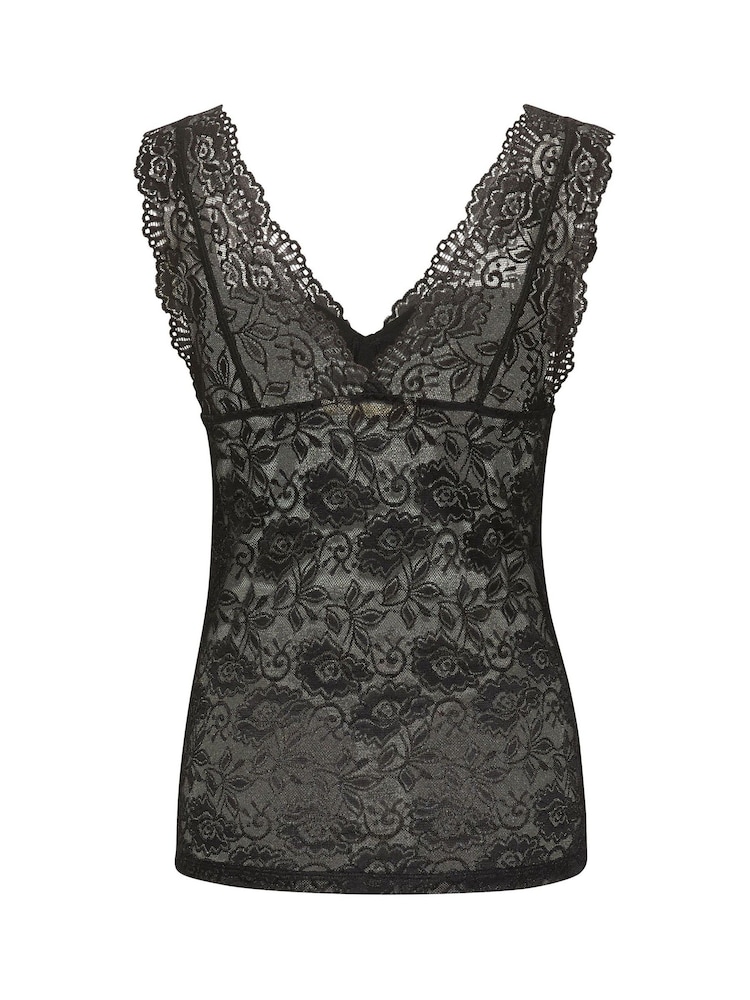 Cream Glaze V-Neck Sleeveless Lace Black Top - Image 5 of 5