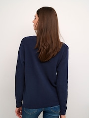 Cream Casual Fit Blue Sillar V-Neck Pullover 100% Cotton Jumper - Image 2 of 6