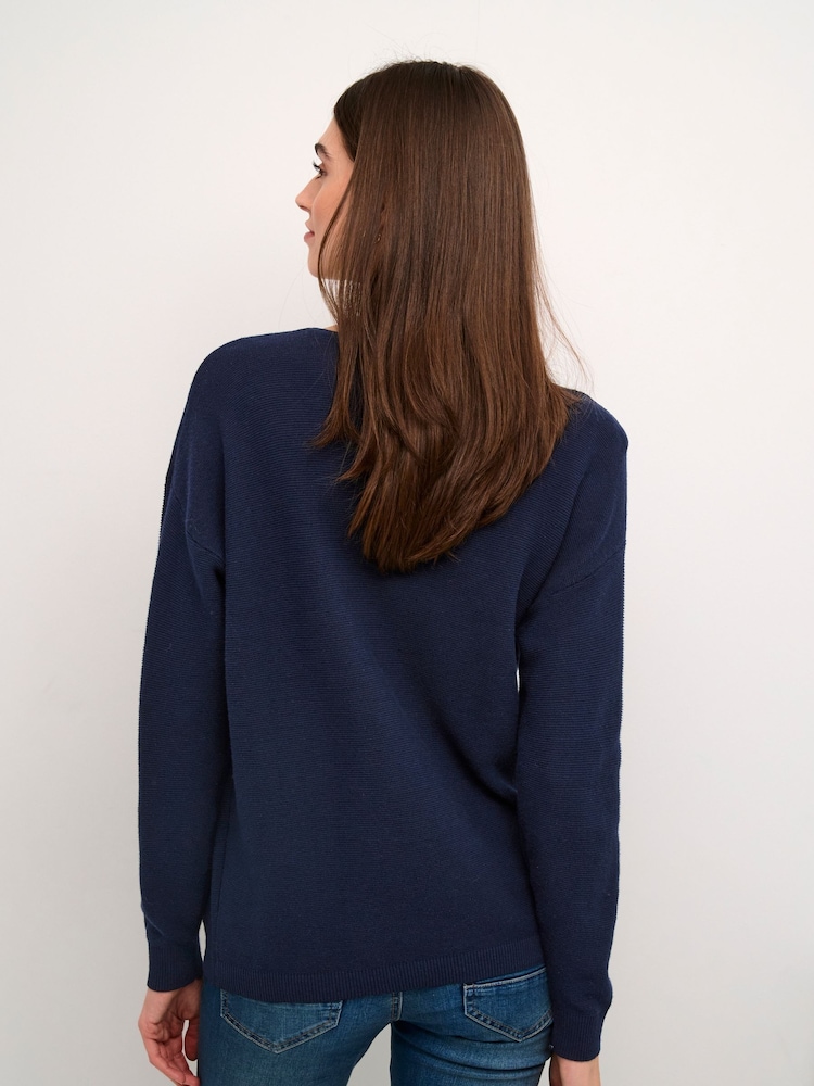 Cream Casual Fit Blue Sillar V-Neck Pullover 100% Cotton Jumper - Image 2 of 6